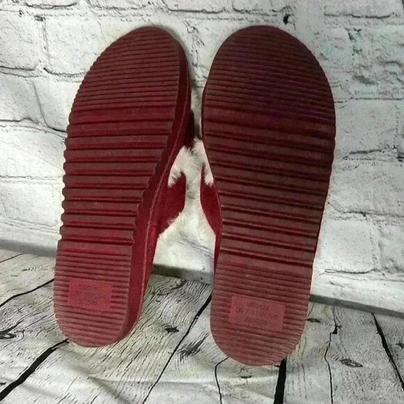 EVER FOAMS WOMENS CROSS BAND SLIPPERS WINE MEMORY FOAM FUR LINING SIZE M 7/8 - Picture 5 of 6